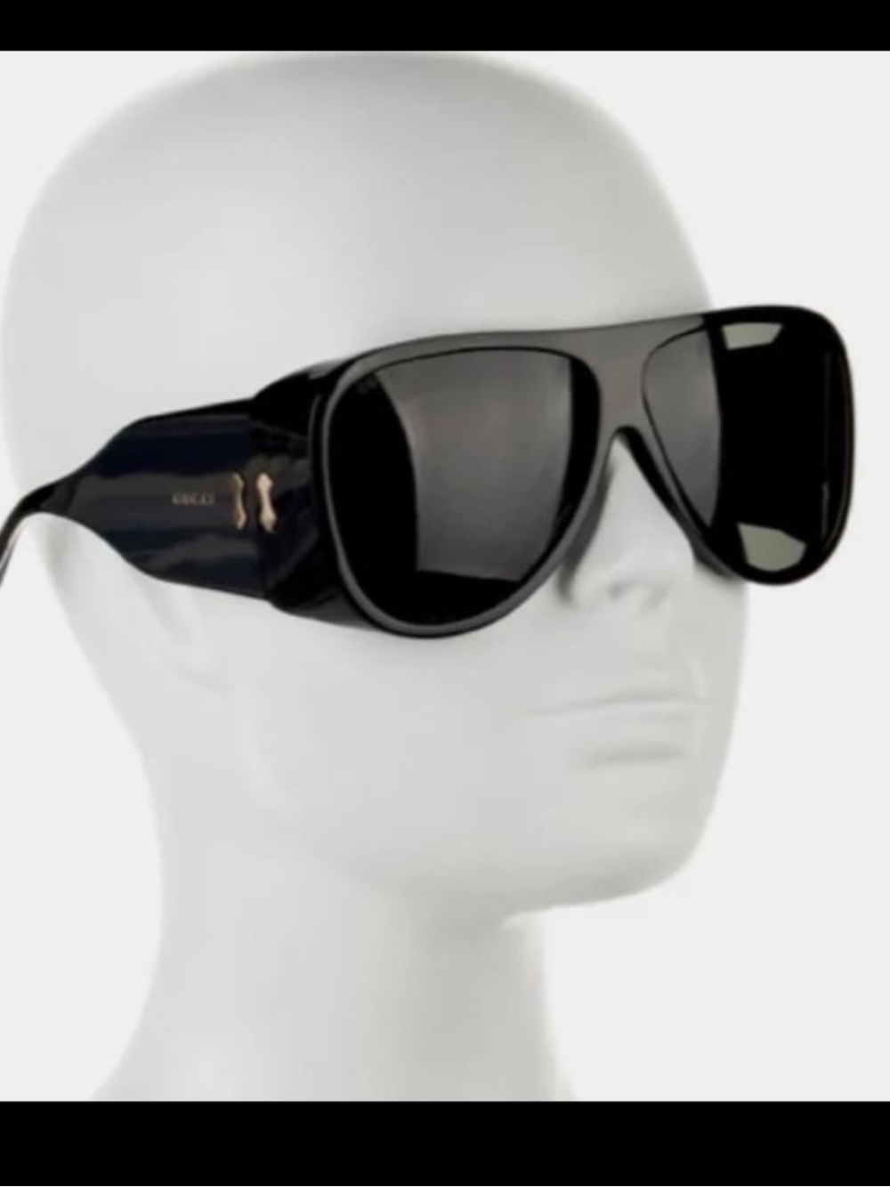Gucci Black Shield Sunglasses with Gold Temple Detail